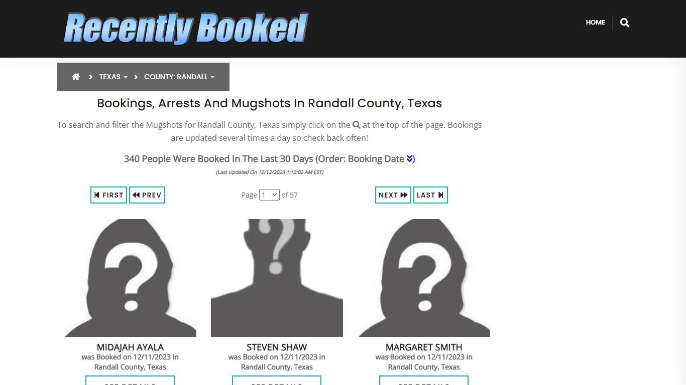 Recent bookings, Arrests, Mugshots in Randall County, Texas